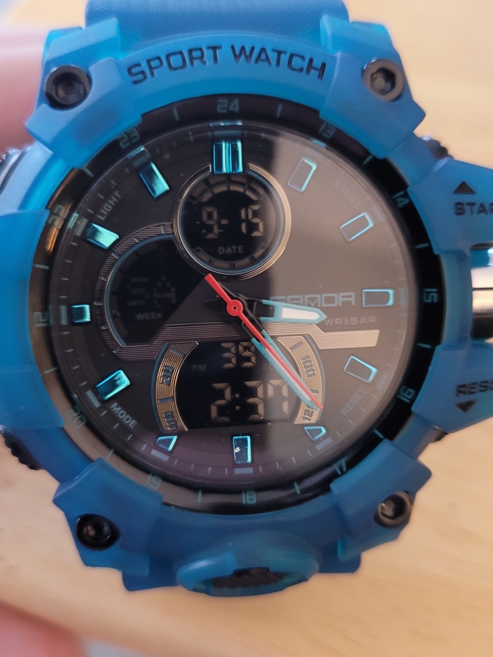 Blue Sport Watch with Digital Analog Display